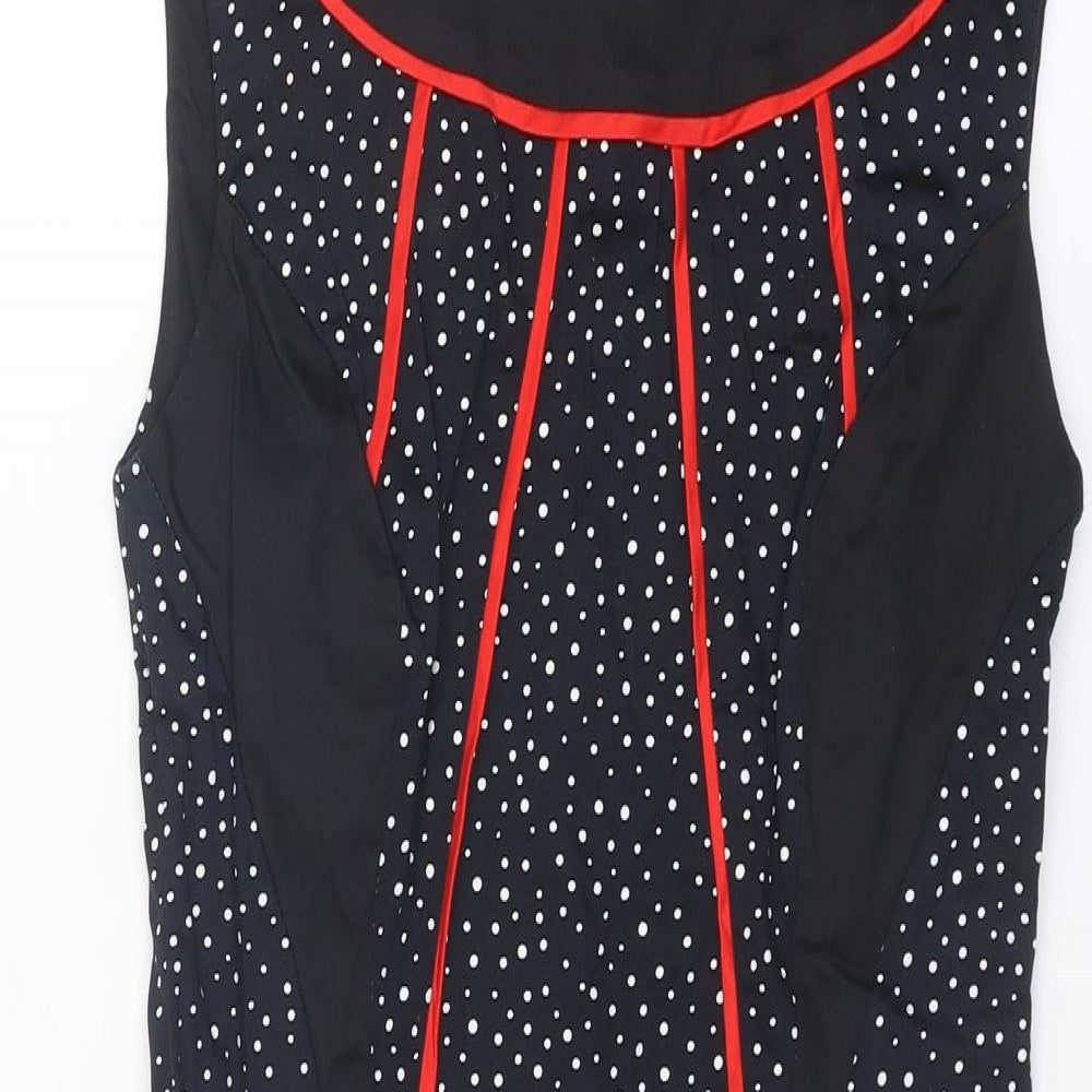 BNY Womens Black Geometric Polyester Shift Size 10 Round Neck Zip