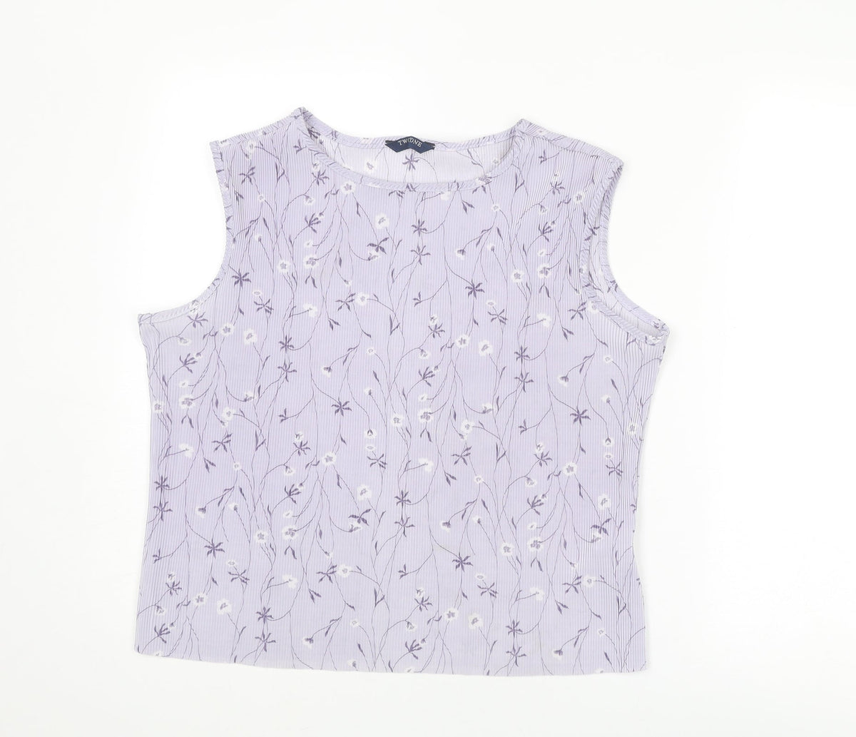 TWOTONE Womens Purple Geometric Polyester Basic Tank Size 16 Round Neck