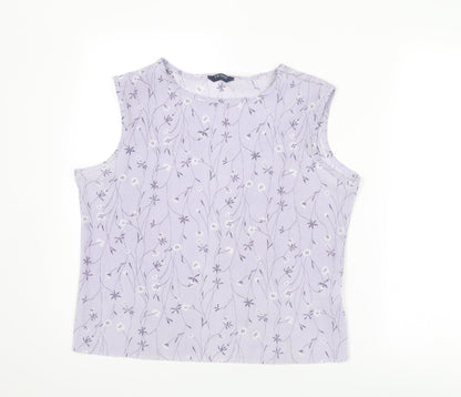 TWOTONE Womens Purple Geometric Polyester Basic Tank Size 16 Round Neck