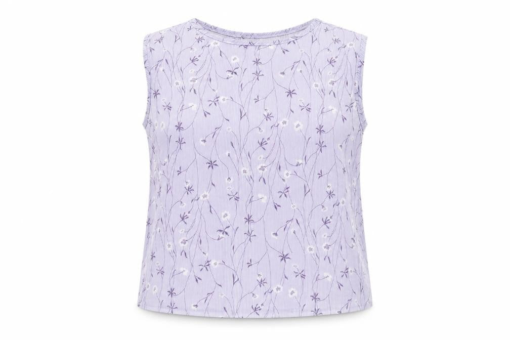 TWOTONE Womens Purple Geometric Polyester Basic Tank Size 16 Round Neck