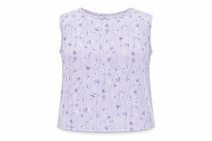 TWOTONE Womens Purple Geometric Polyester Basic Tank Size 16 Round Neck