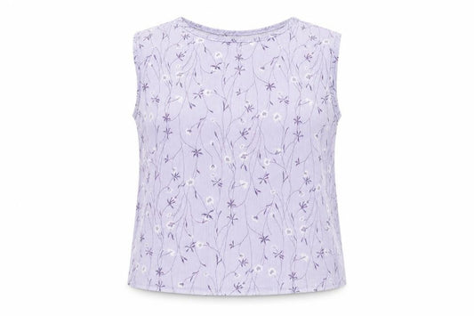 TWOTONE Womens Purple Geometric Polyester Basic Tank Size 16 Round Neck