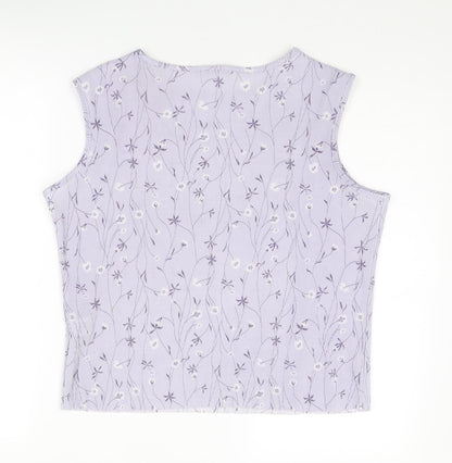 TWOTONE Womens Purple Geometric Polyester Basic Tank Size 16 Round Neck