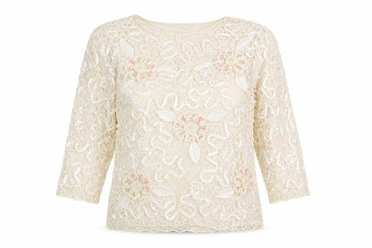 Tia Womens Ivory Polyester Basic Blouse Size 12 Round Neck