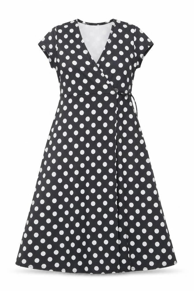 Boohoo Womens Black Polka Dot Polyester A-Line Size 8 V-Neck Tie