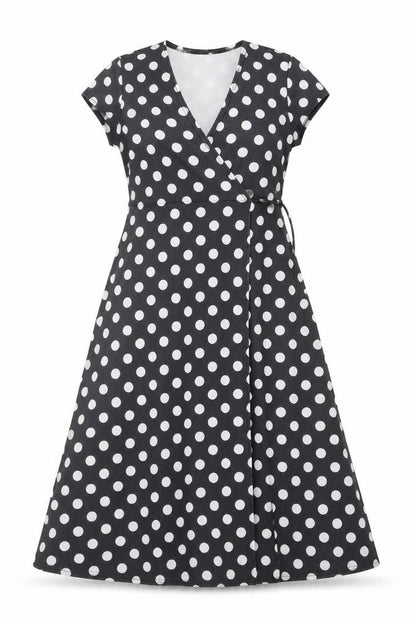 Boohoo Womens Black Polka Dot Polyester A-Line Size 8 V-Neck Tie