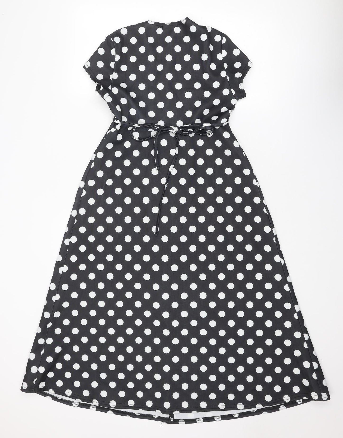 Boohoo Womens Black Polka Dot Polyester A-Line Size 8 V-Neck Tie