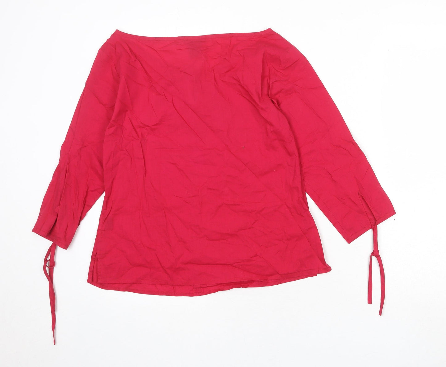 Coulers d Été Womens Pink 100% Cotton Basic T-Shirt Size 10 Boat Neck - Tie Sleeve Detail