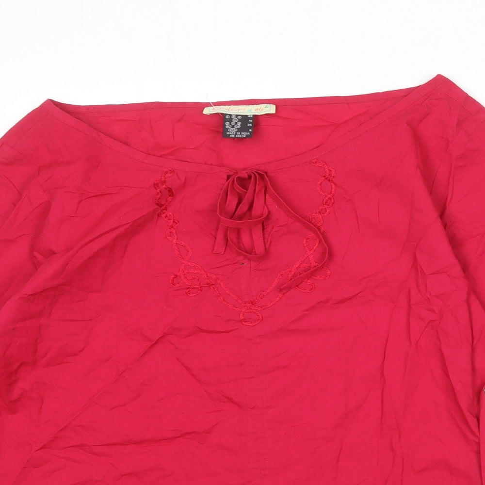 Coulers d Été Womens Pink 100% Cotton Basic T-Shirt Size 10 Boat Neck - Tie Sleeve Detail