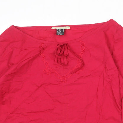 Coulers d Été Womens Pink 100% Cotton Basic T-Shirt Size 10 Boat Neck - Tie Sleeve Detail