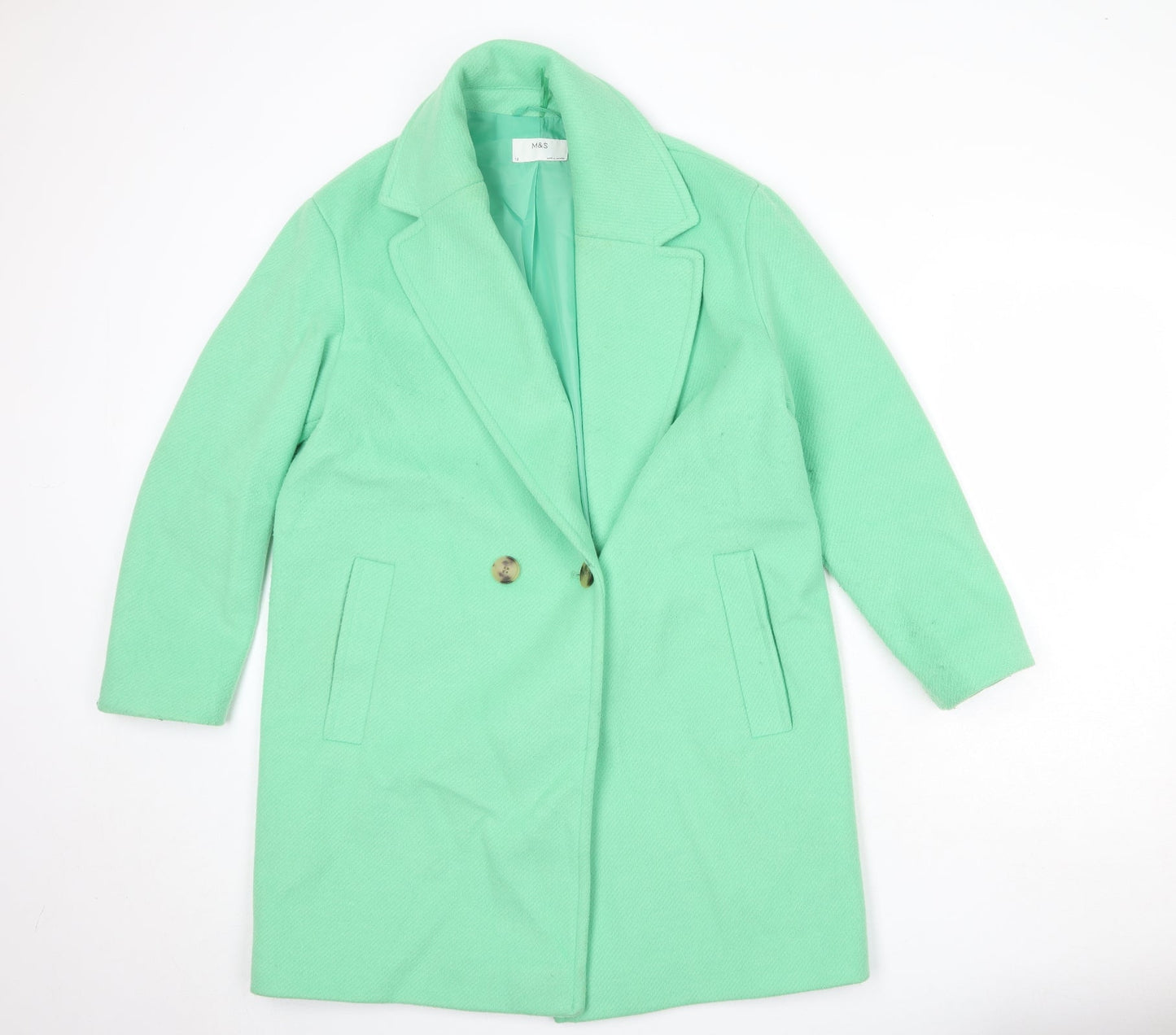 Womens UK Size 12 Marks and Spencer Green Overcoat
