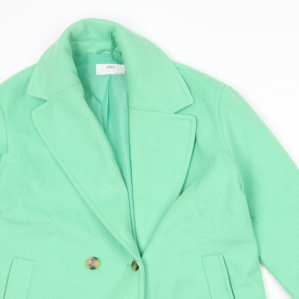 Womens UK Size 12 Marks and Spencer Green Overcoat