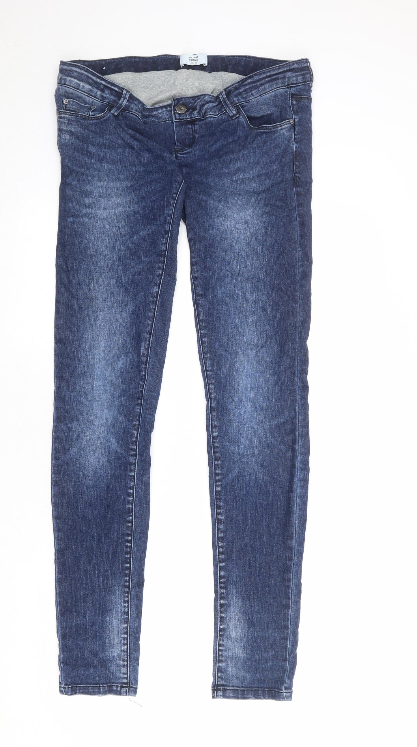 Mama-licious Womens Blue Cotton Skinny Jeans Size 30 in Regular Zip