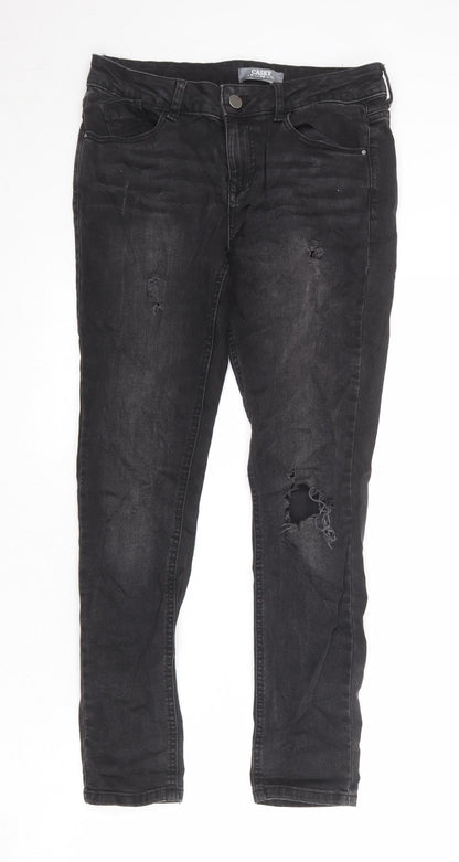 Dorothy Perkins Womens Grey Cotton Skinny Jeans Size 10 Regular Zip