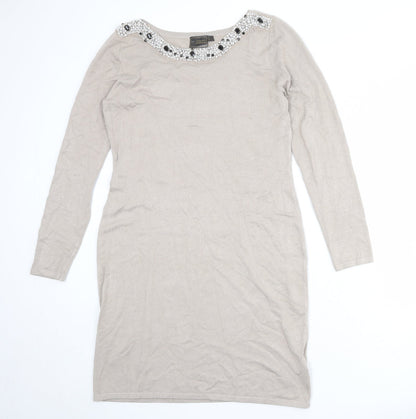 bpc Womens Beige Viscose Shift Size M Round Neck Pullover