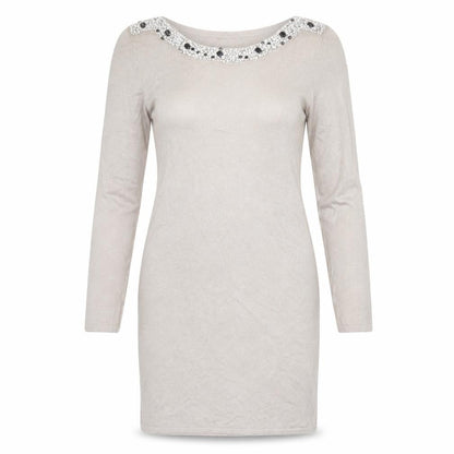 Bonprix Womens Beige Viscose Shift Size M Round Neck Pullover