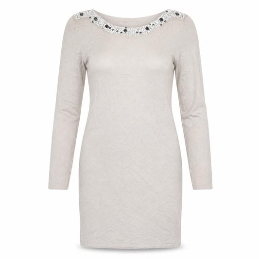 Bonprix Womens Beige Viscose Shift Size M Round Neck Pullover