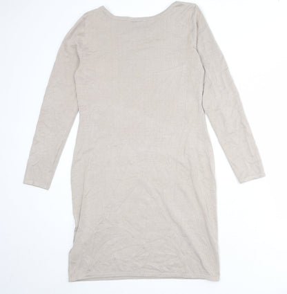bpc Womens Beige Viscose Shift Size M Round Neck Pullover