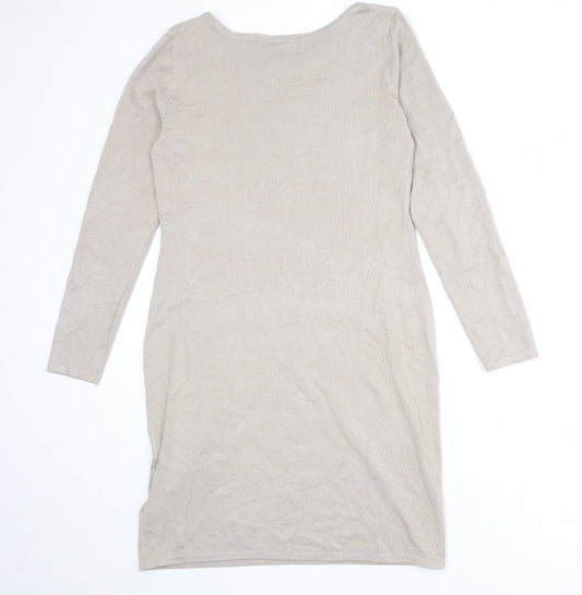 bpc Womens Beige Viscose Shift Size M Round Neck Pullover