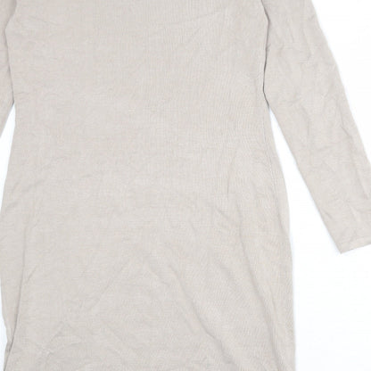 bpc Womens Beige Viscose Shift Size M Round Neck Pullover