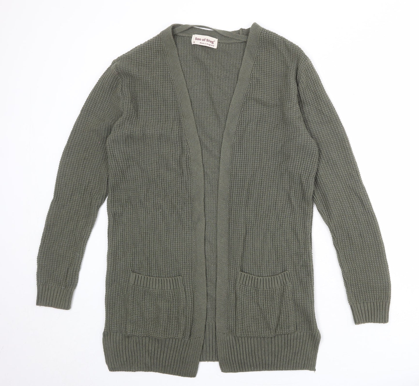 Son of Stag Womens Green V-Neck Acrylic Cardigan Jumper Size S