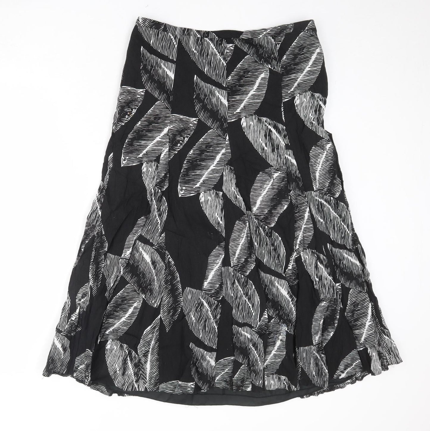 Gerry Weber Womens Black Geometric Cotton Swing Skirt Size 16 Zip - Leaf pattern