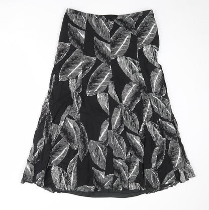 Gerry Weber Womens Black Geometric Cotton Swing Skirt Size 16 Zip - Leaf pattern