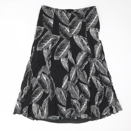 Gerry Weber Womens Black Geometric Cotton Swing Skirt Size 16 Zip - Leaf pattern