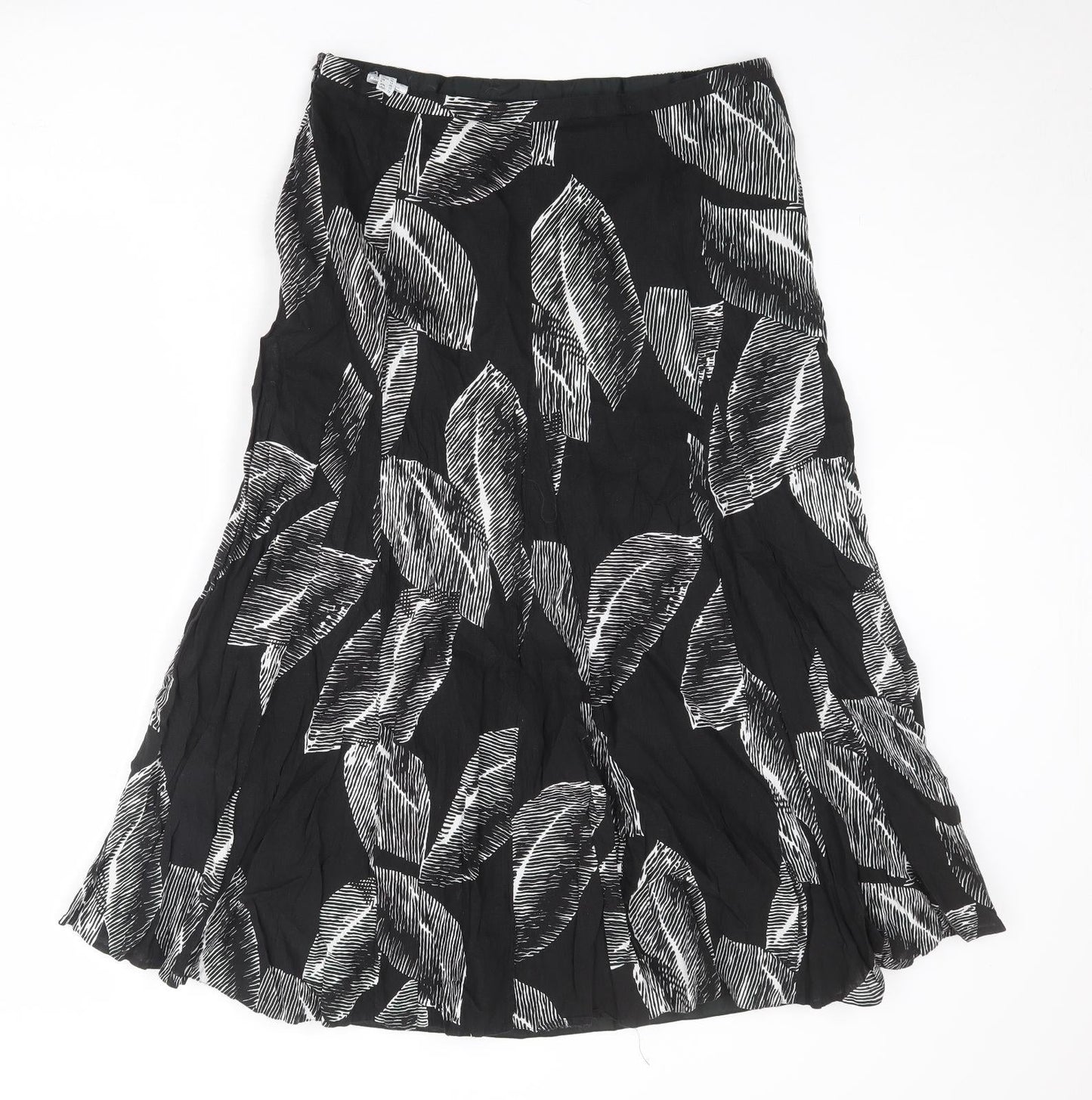 Gerry Weber Womens Black Geometric Cotton Swing Skirt Size 16 Zip - Leaf pattern