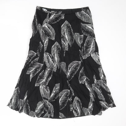 Gerry Weber Womens Black Geometric Cotton Swing Skirt Size 16 Zip - Leaf pattern