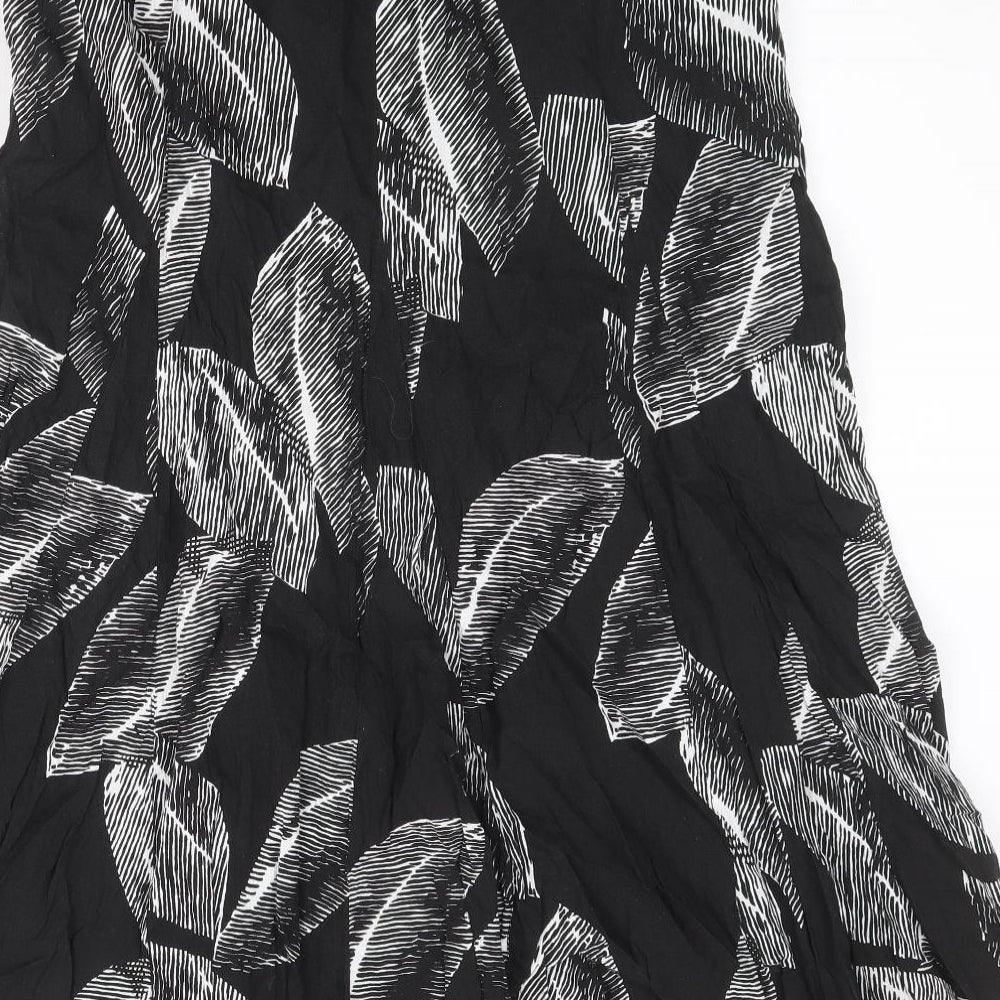 Gerry Weber Womens Black Geometric Cotton Swing Skirt Size 16 Zip - Leaf pattern