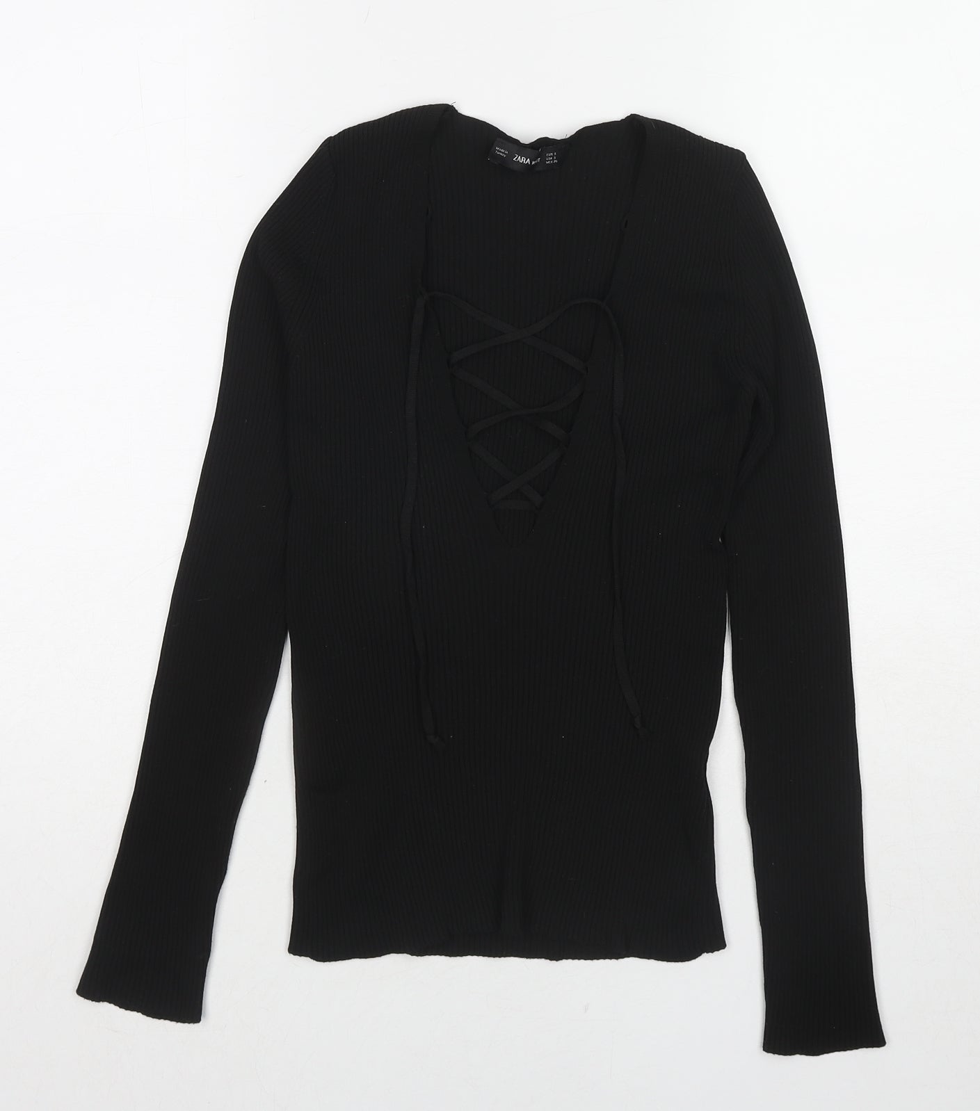 Womens UK Size S Zara Black Basic T-Shirt