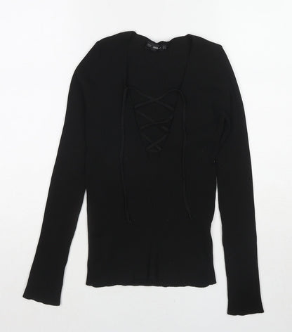 Womens UK Size S Zara Black Basic T-Shirt