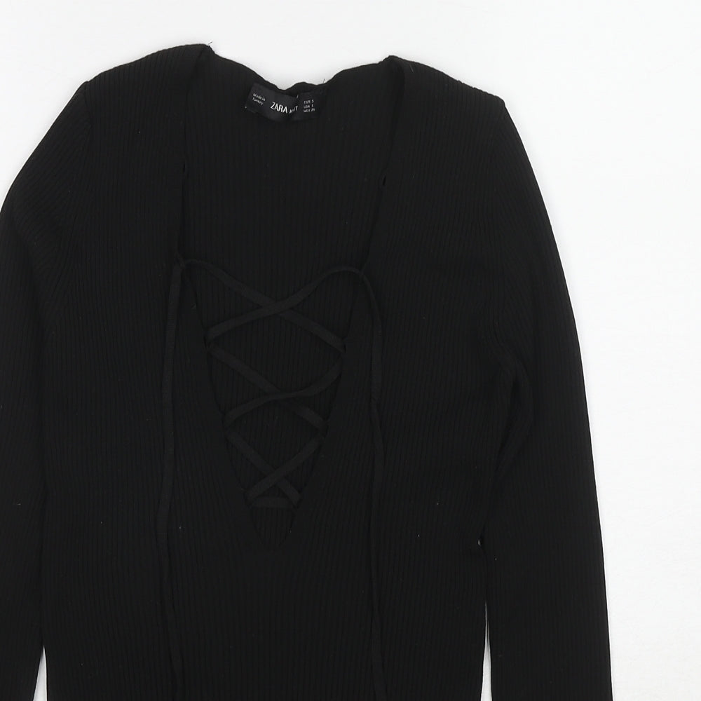 Womens UK Size S Zara Black Basic T-Shirt