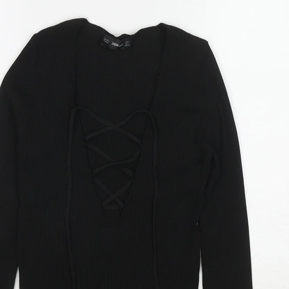 Womens UK Size S Zara Black Basic T-Shirt