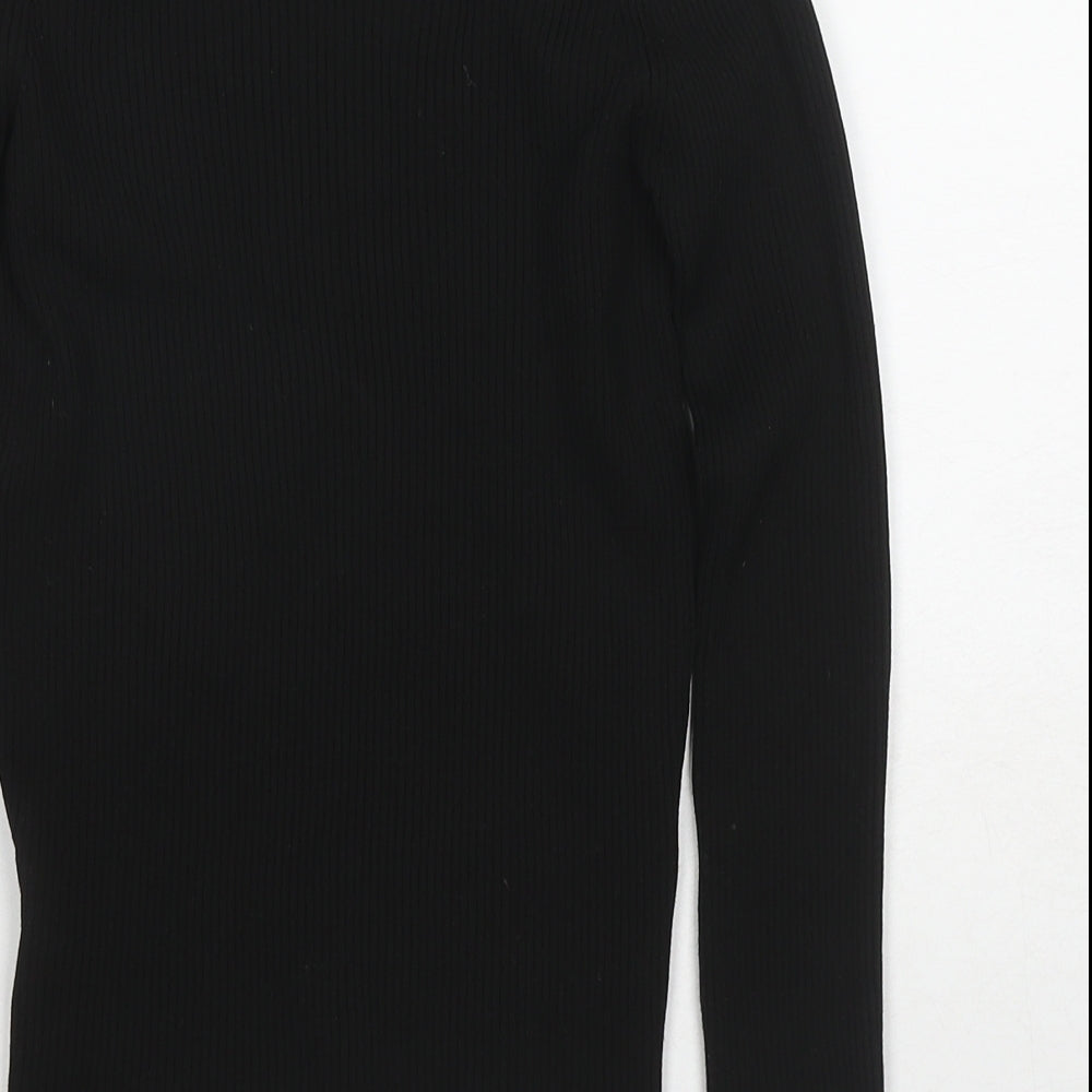 Womens UK Size S Zara Black Basic T-Shirt