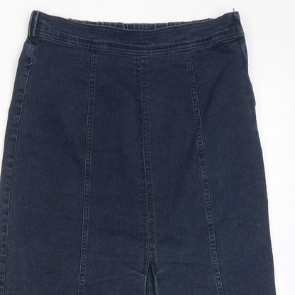 Signature Womens Blue Cotton A-Line Skirt Size S Zip