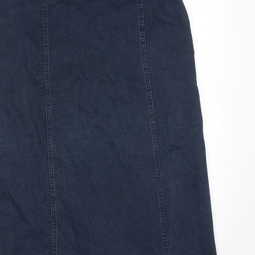Signature Womens Blue Cotton A-Line Skirt Size S Zip