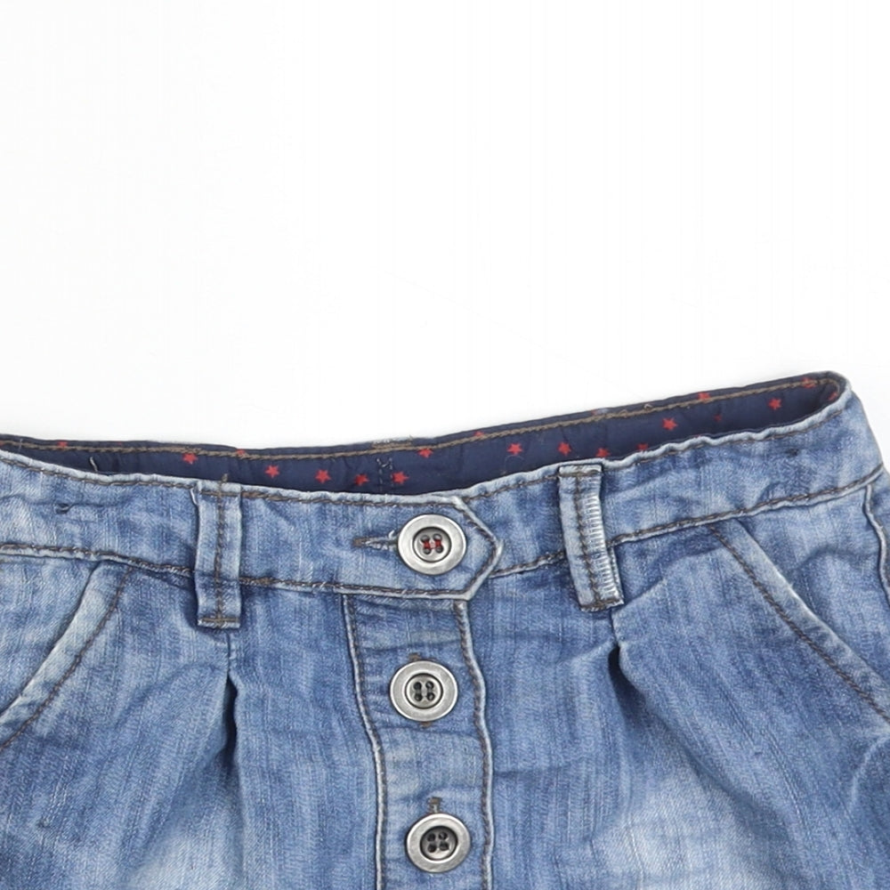 NEXT Girls Blue Cotton Mini Skirt Size 6 Years Regular Button