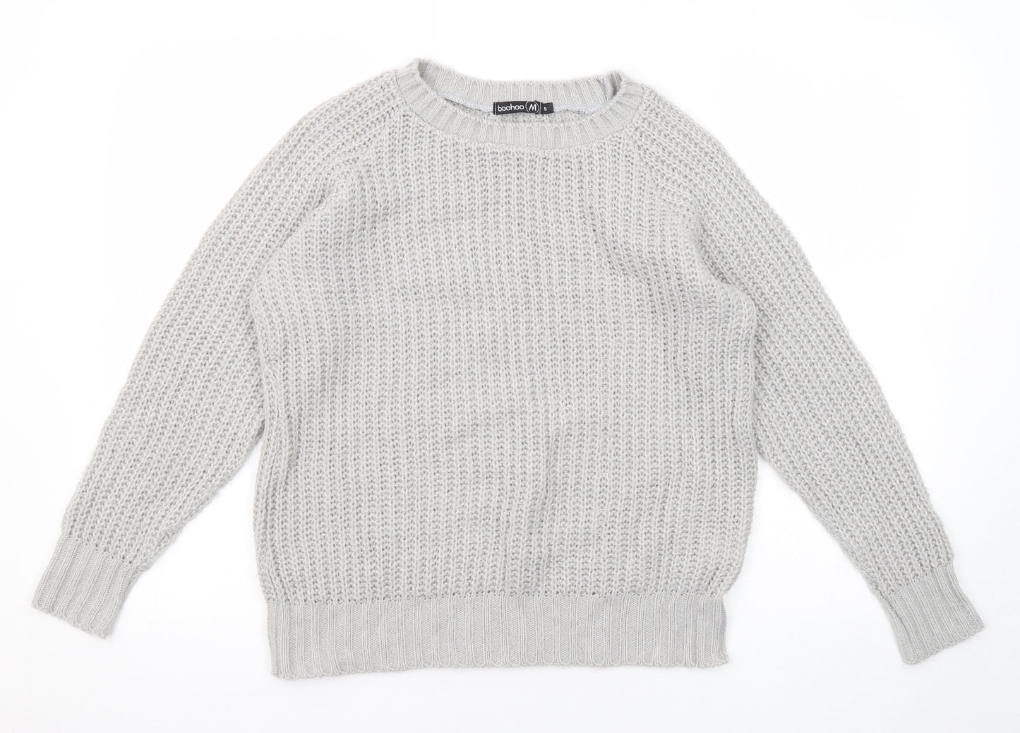 Boohoo Womens Grey Round Neck Acrylic Pullover Jumper Size S