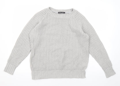 Boohoo Womens Grey Round Neck Acrylic Pullover Jumper Size S