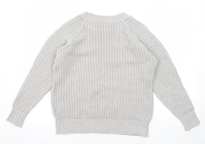 Boohoo Womens Grey Round Neck Acrylic Pullover Jumper Size S