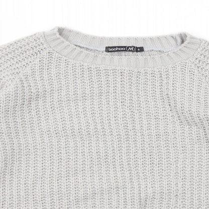 Boohoo Womens Grey Round Neck Acrylic Pullover Jumper Size S