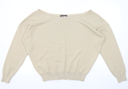 Missyempire Womens Beige Boat Neck Acrylic Pullover Jumper Size M - Size M-L