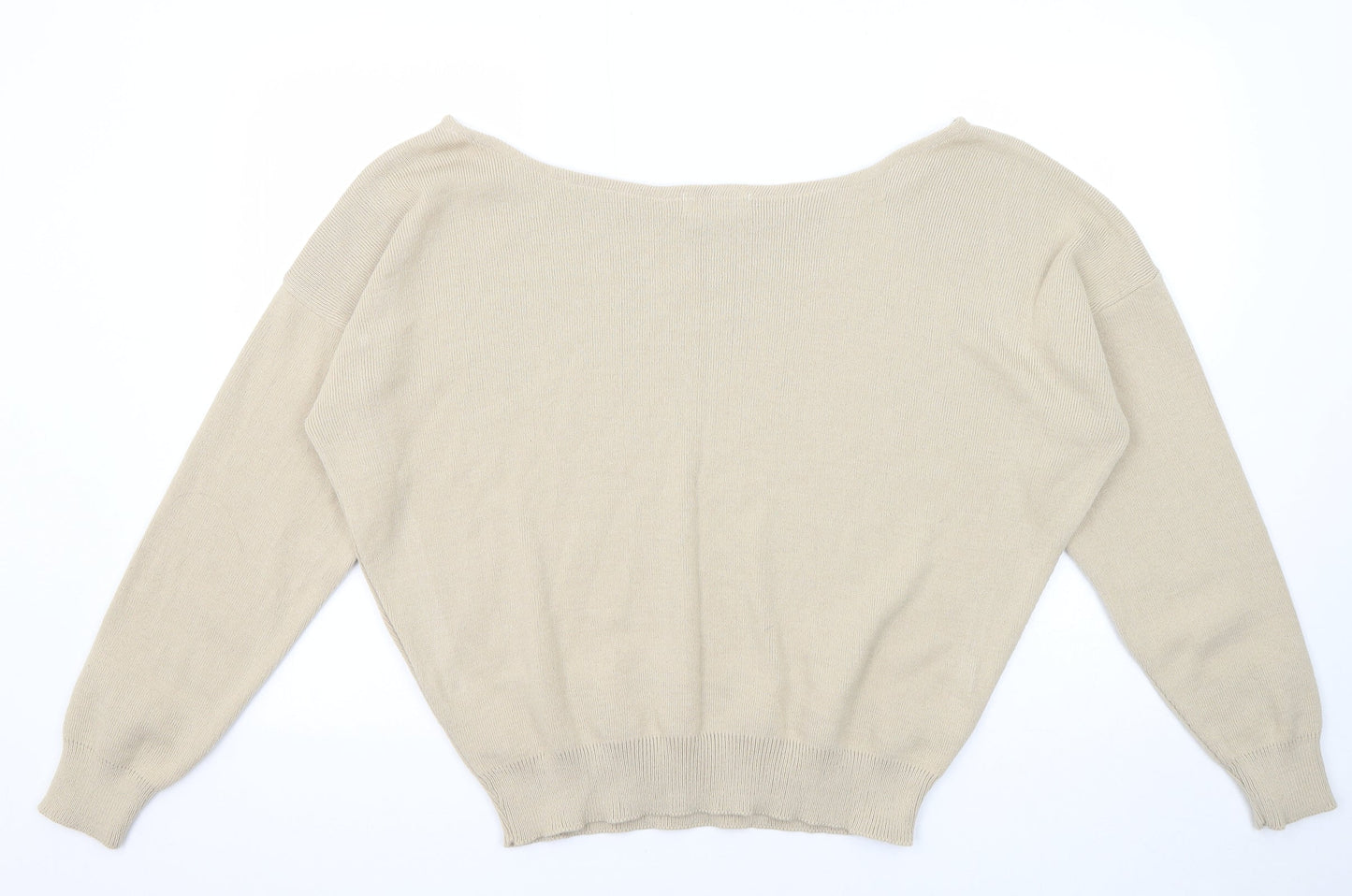Missyempire Womens Beige Boat Neck Acrylic Pullover Jumper Size M - Size M-L