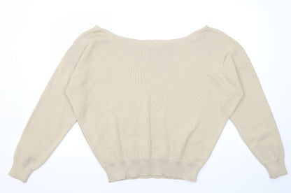 Missyempire Womens Beige Boat Neck Acrylic Pullover Jumper Size M - Size M-L