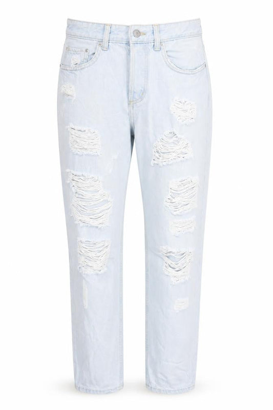 Front view of &Denim women’s blue cotton straight jeans, size UK 28, in regular zip