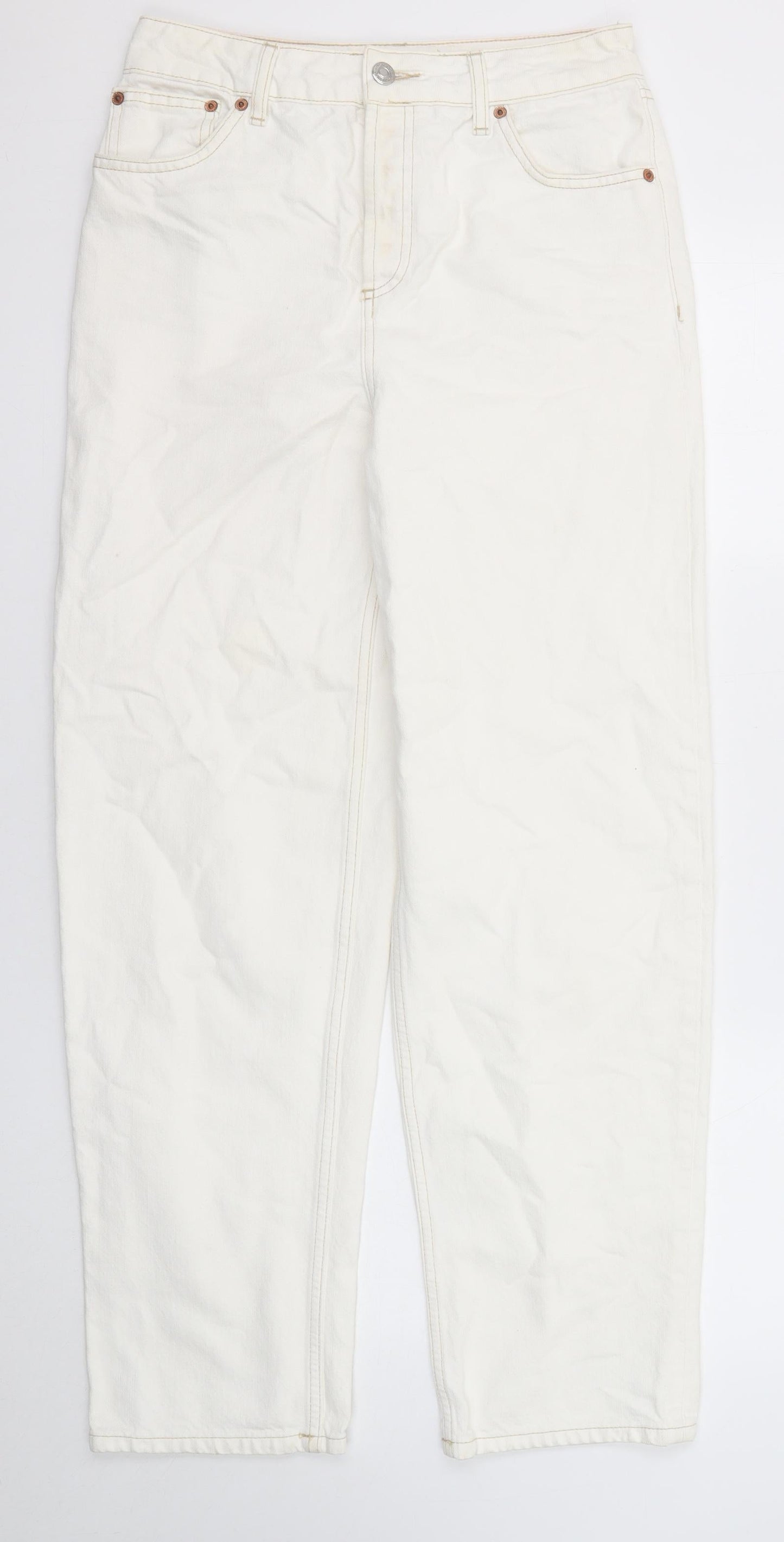Topshop Womens White Cotton Straight Jeans Size 26 in L32 in Regular Zip