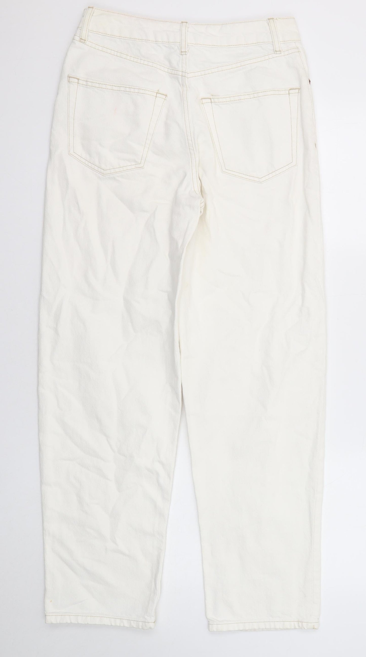 Topshop Womens White Cotton Straight Jeans Size 26 in L32 in Regular Zip