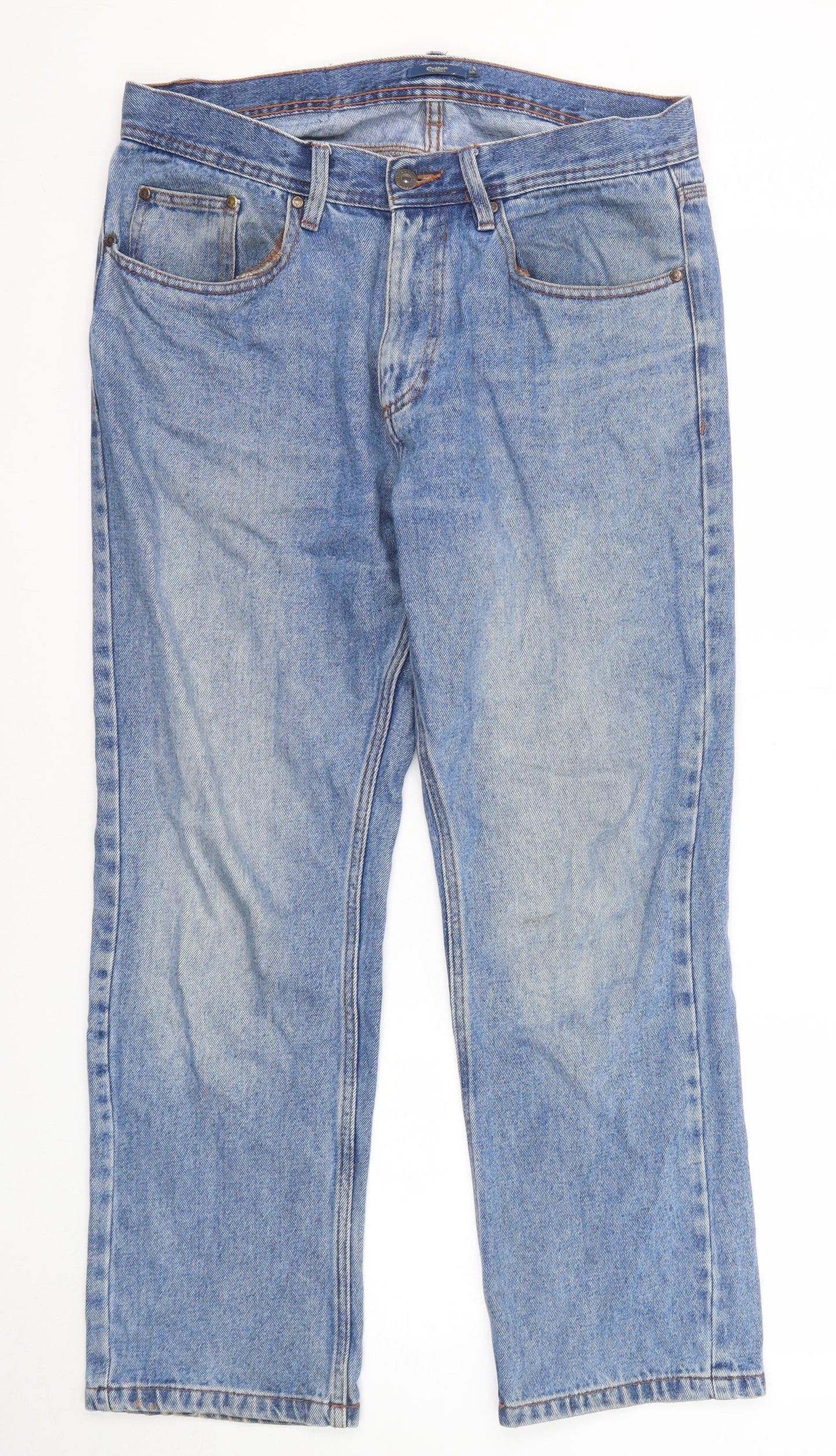 Cotton Traders Mens Blue Cotton Straight Jeans Size 34 in Regular Zip